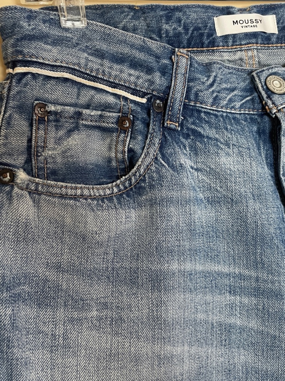 Moussy Vintage Selvedge Jeans Women's 28 Button Fly Straight Leg Distressed - Picture 8 of 16